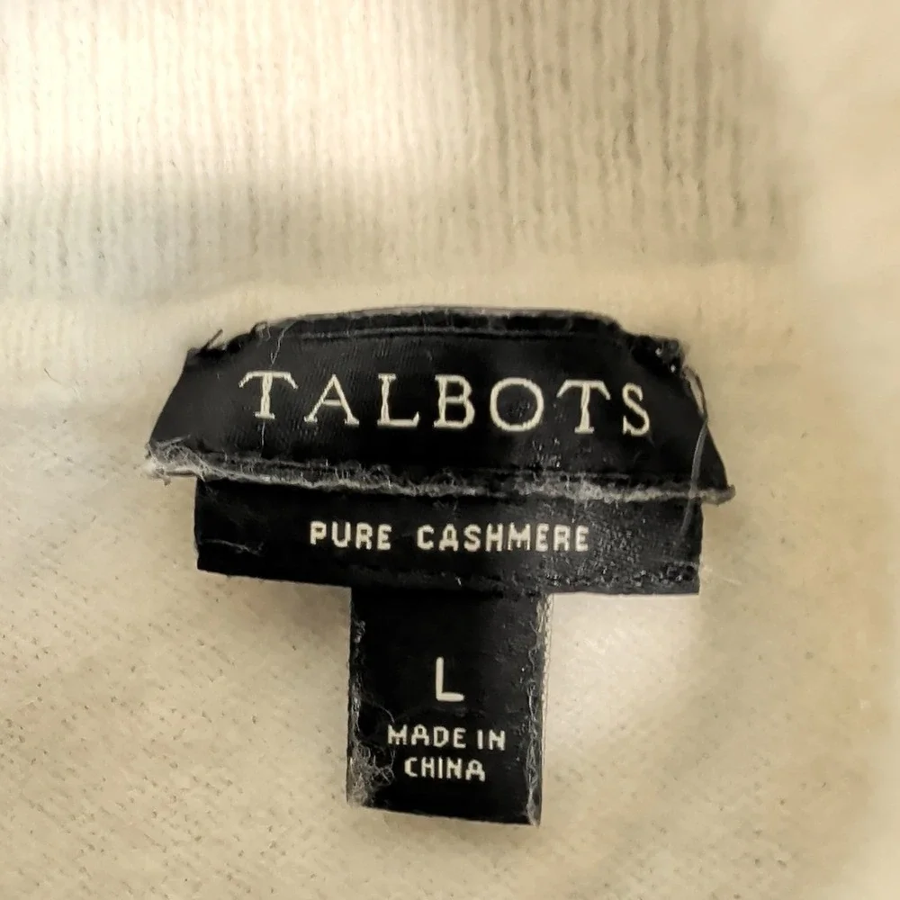 Talbots Classic Turtleneck Sweater Women Large Cream White 100% Pure Cashmere